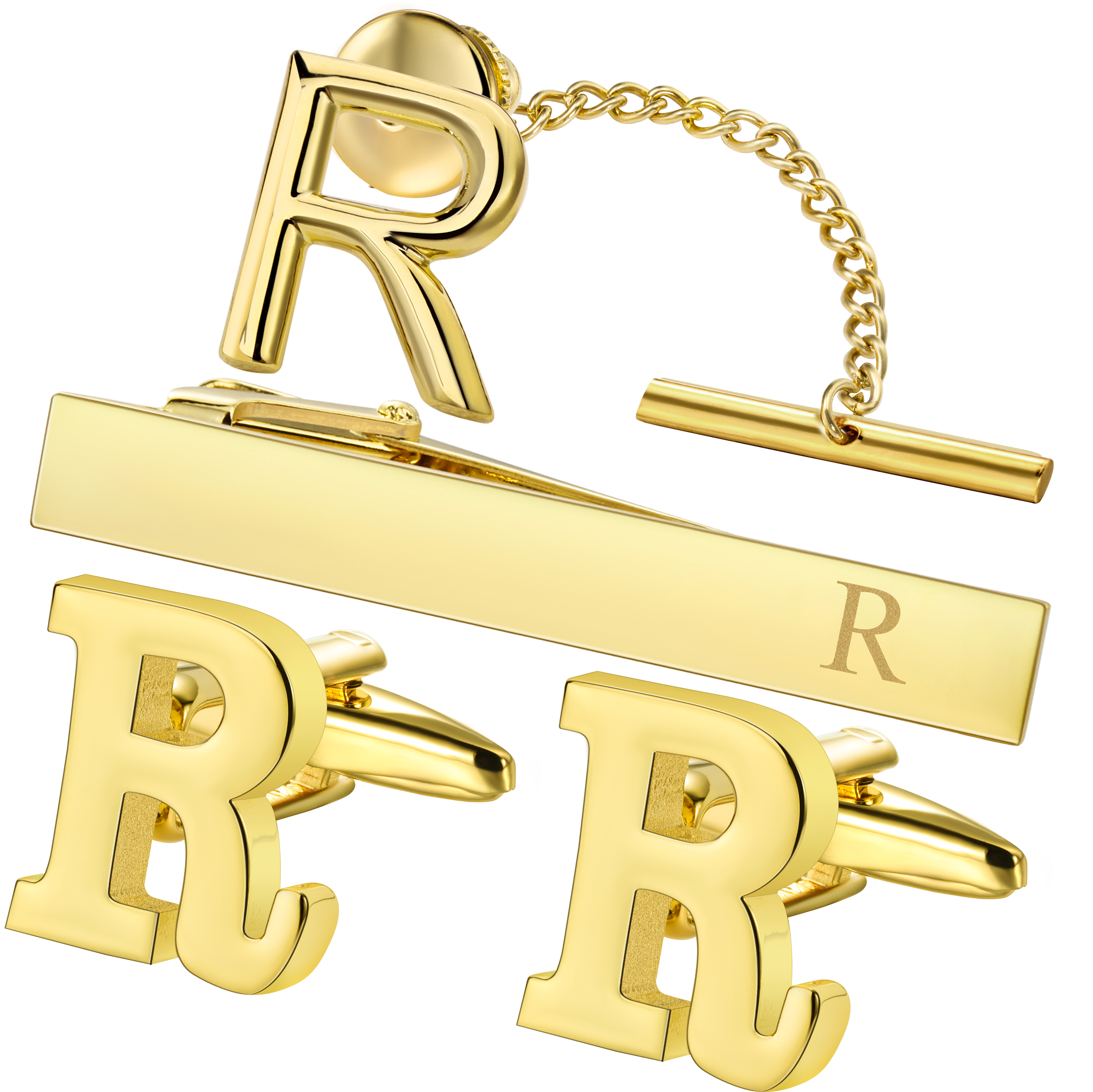 Monogram Cufflinks Set - HAWSON Personalized Letter Cufflinks Tie Clips