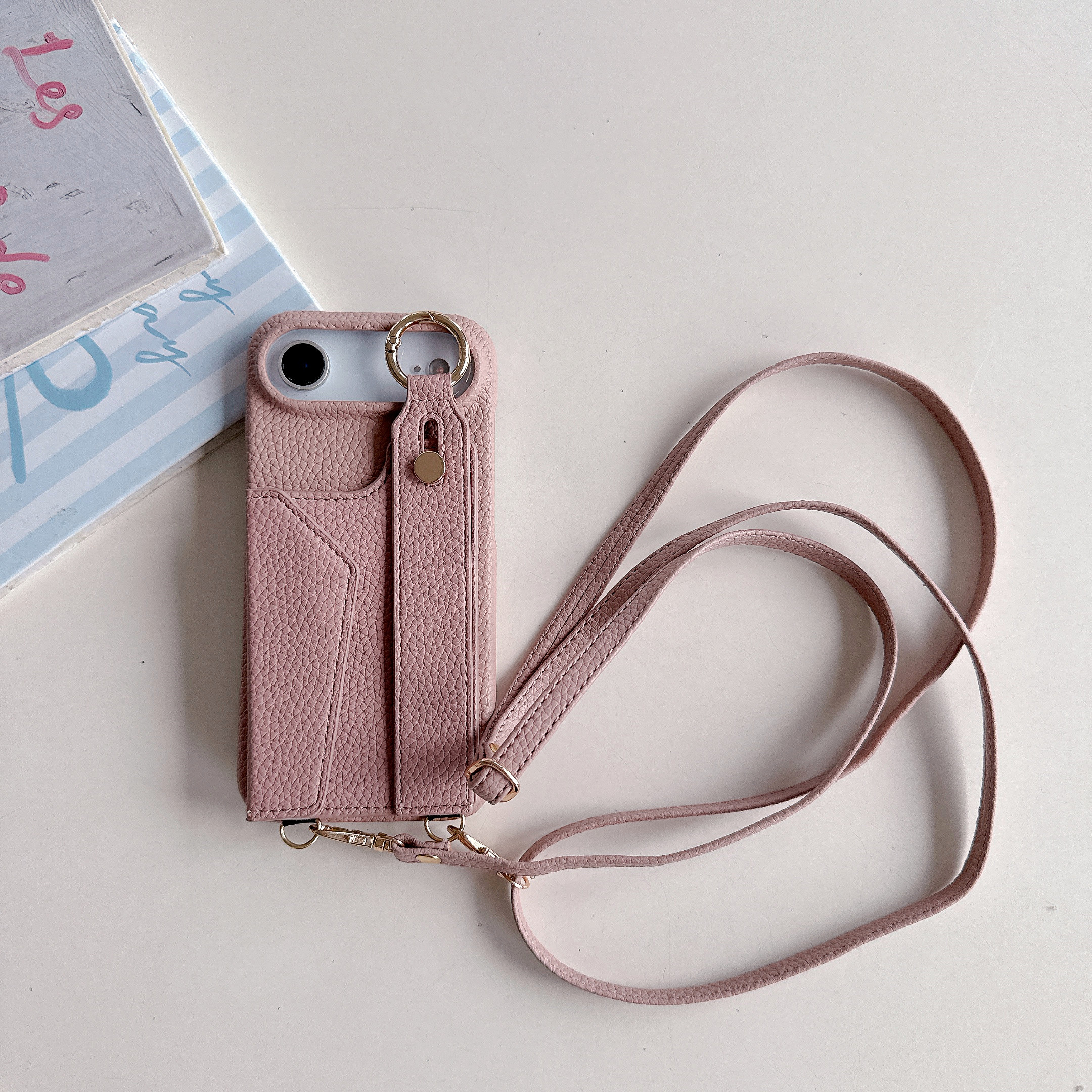 Leather Card Wallet - Wrist Strap Crossbody Ring Holder Cards