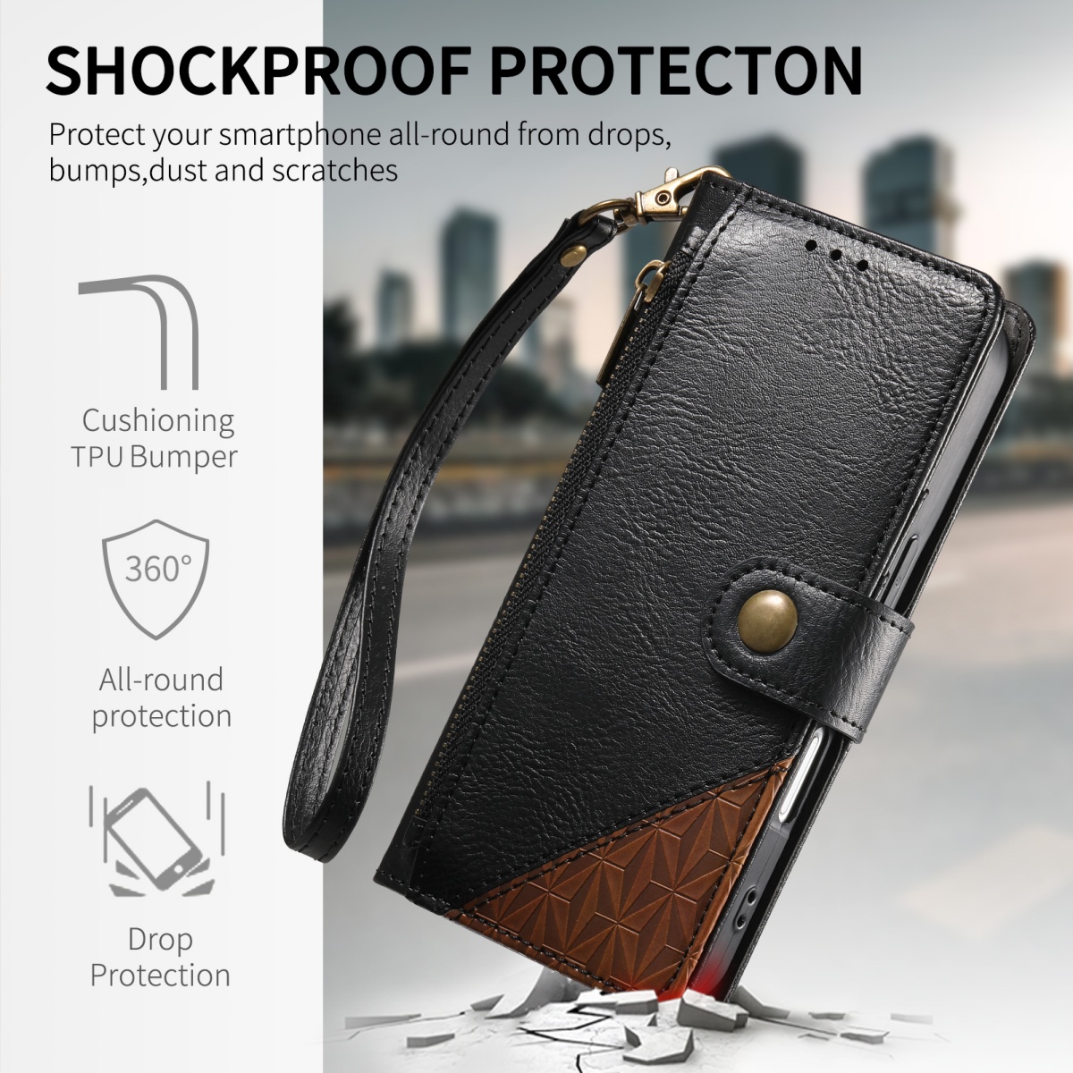 PU Leather Zipper Wrist Strap  - Leather Card Wallet recensione e prezzo