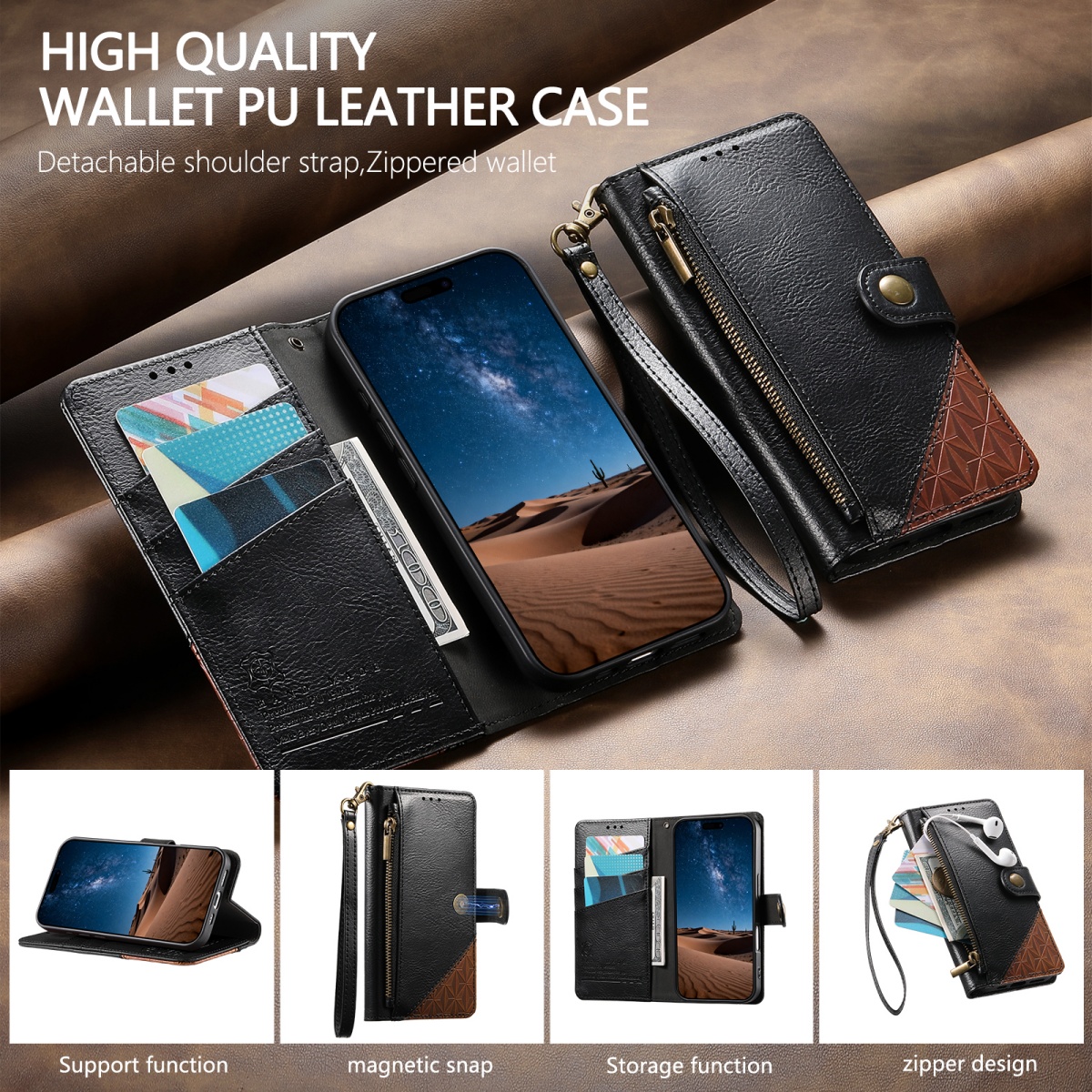 PU Leather Zipper Wrist Strap  - Leather Card Wallet recensione e prezzo