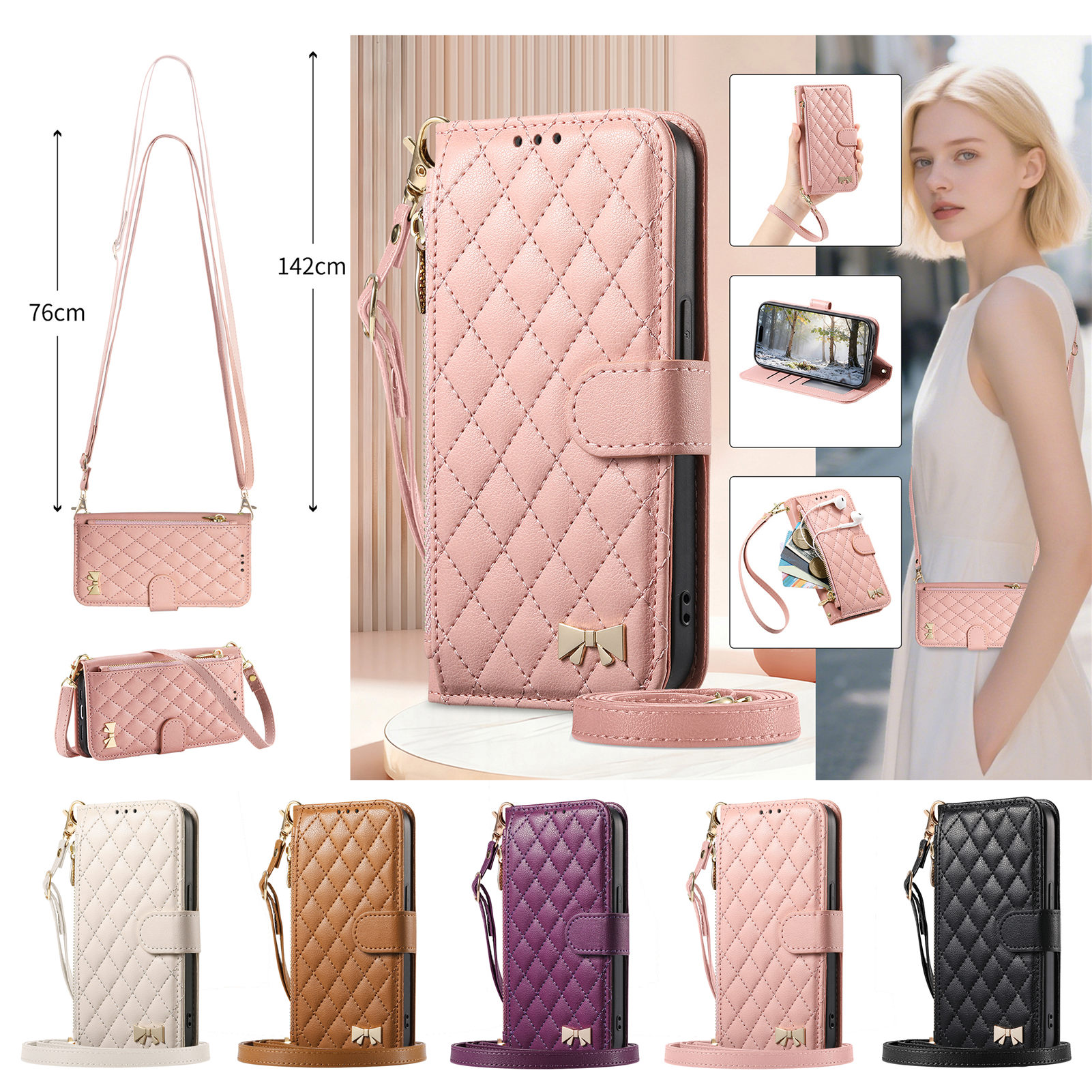 PU Leather Zipper Crossbody Fl - Leather Card Wallet recensione e prezzo